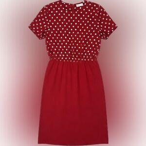 Leslie Fay Red Polka Dot Dress with Two Fabrics and a Zipper